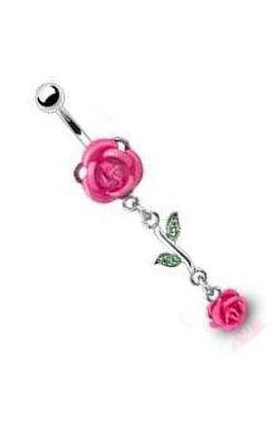 Belly Button Ring Navel Double Gem Flower Rose Body Jewelry 14 Gauge
