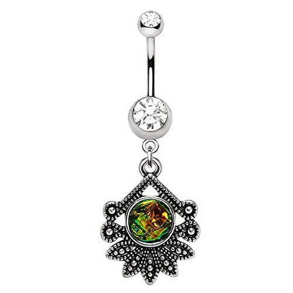 Body Accentz Belly Button Ring/Navel Ring with Tropical Flower Design Dangle 316L Surgical Steel Navel Barbell