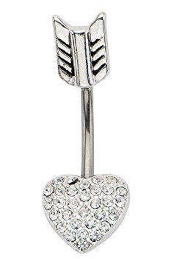Belly Button Ring Navel Split Heart Arrow 316l Surgical Steel 14g 3/8"