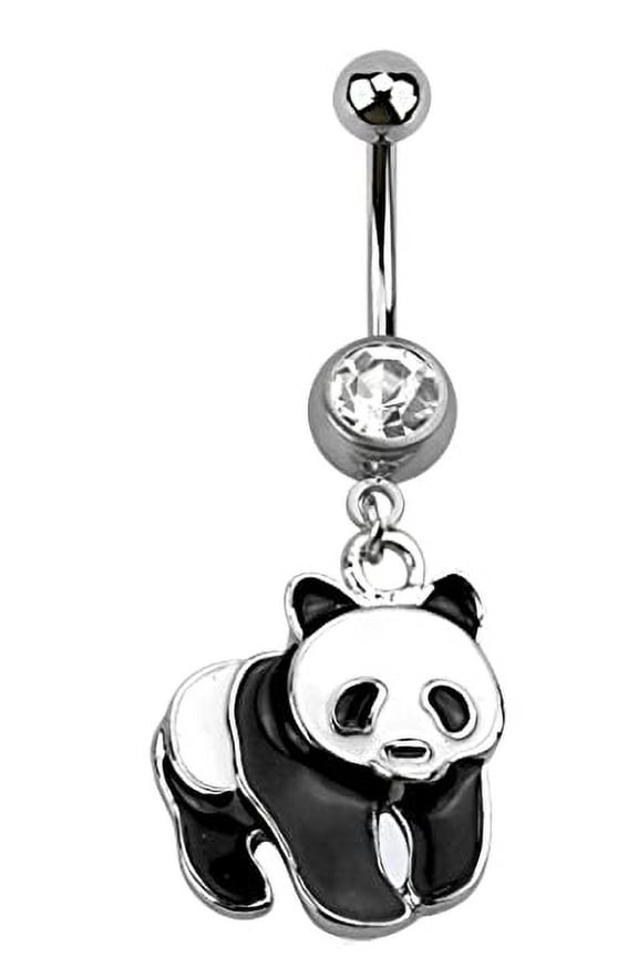 Belly Button Ring Panda Bear Paved Navel Ring Dangle