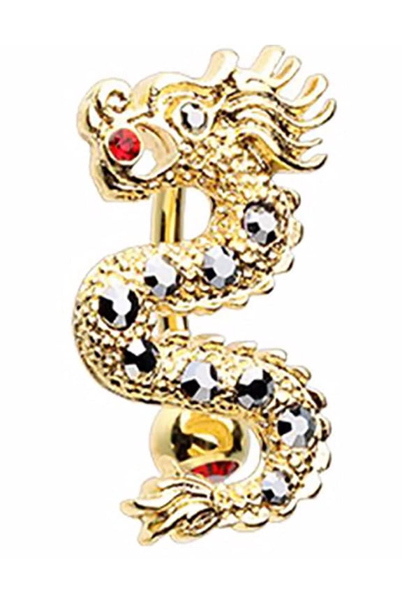 Belly Button Ring Reverse Dragon Belly Button Ring Navel Ring 14 gauge 3/8'' bar