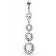 thumbnail image 1 of Body Accentz Belly Button Ring Triple CZ Paved Around Large CZ Drops Surgical Steel 14 Gauge, 1 of 1
