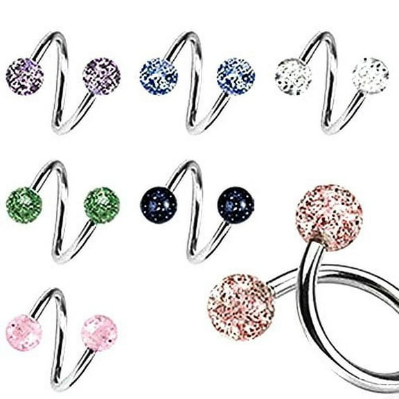 Body Accentz Belly Button Rings Lot of 6 Ultra Sparkle Spiral Twister Bar