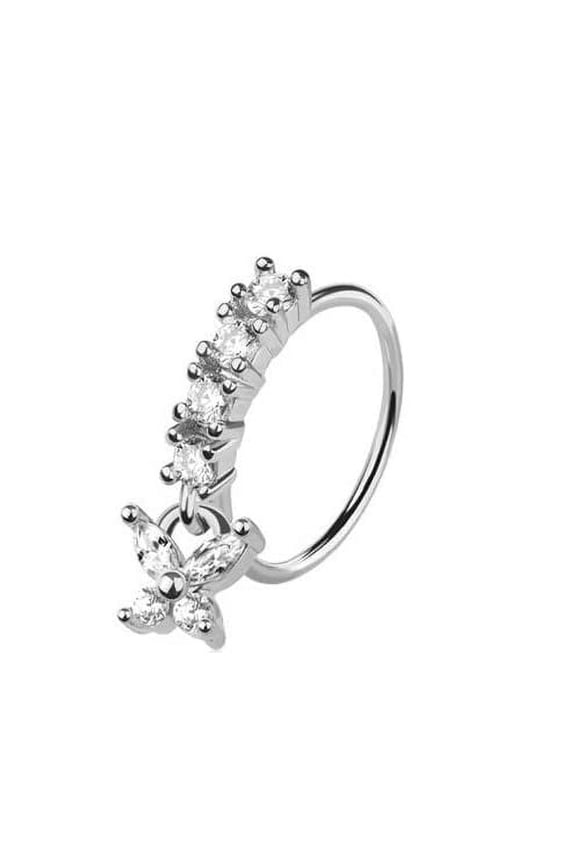 CZ Dangle Butterfly Stainless Steel Petite Nose Hoop