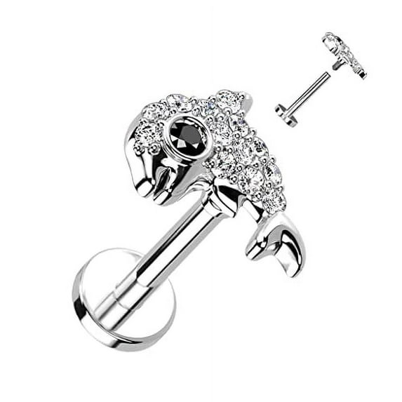 Body Accentz CZ Paved Dolphin Top on Internally Threaded 316L Surgical Steel Flat Back Stud for Labret, Monroe, Cartilage and More (Silvertone)