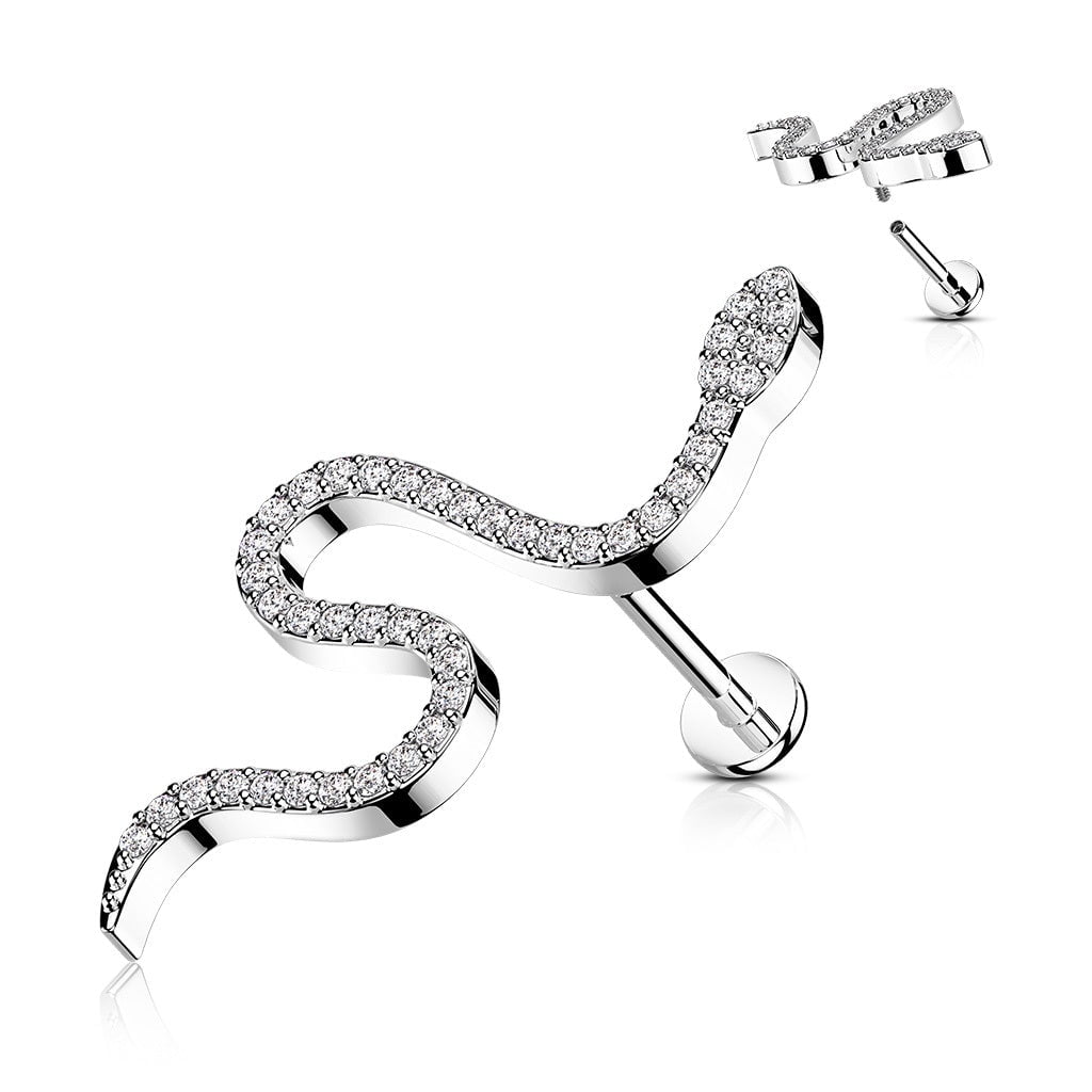 316L Surgical Steel Internally Threaded White CZ Snake Labret 316L Surgical Steel Internally Threaded White CZ Snake Labret