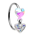 thumbnail image 1 of Body Accentz Double Heart Drop Dangle Gem Bendable Nose Hoop Ring, 1 of 1