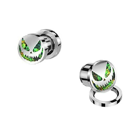 Body Accentz Ear Plug Green Opal Glitter Alien Smile 316L Surgical Steel Screw Fit Tunnel 0g