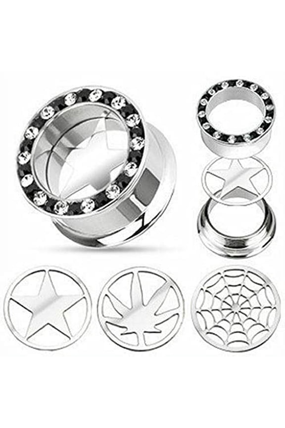 Ear Plugs Earrings Rings 316L Surgical Steel Interchangeable 4-in-1 Plug 5/8'