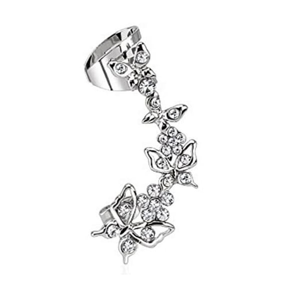 Body Accentz Earring Flower CZ Ear Cuff 316L Surgical Steel Butterflies Left