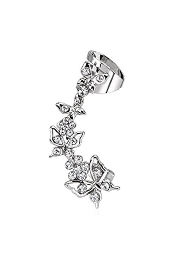 Earring Flower CZ Ear Cuff 316L Surgical Steel Butterflies Right
