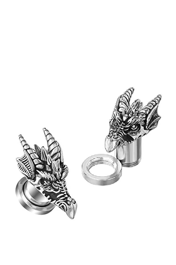 Earring plugs Dragon Head 316L Surgical Steel Screw Fit Tunnel Ear plug (12) 1/2"