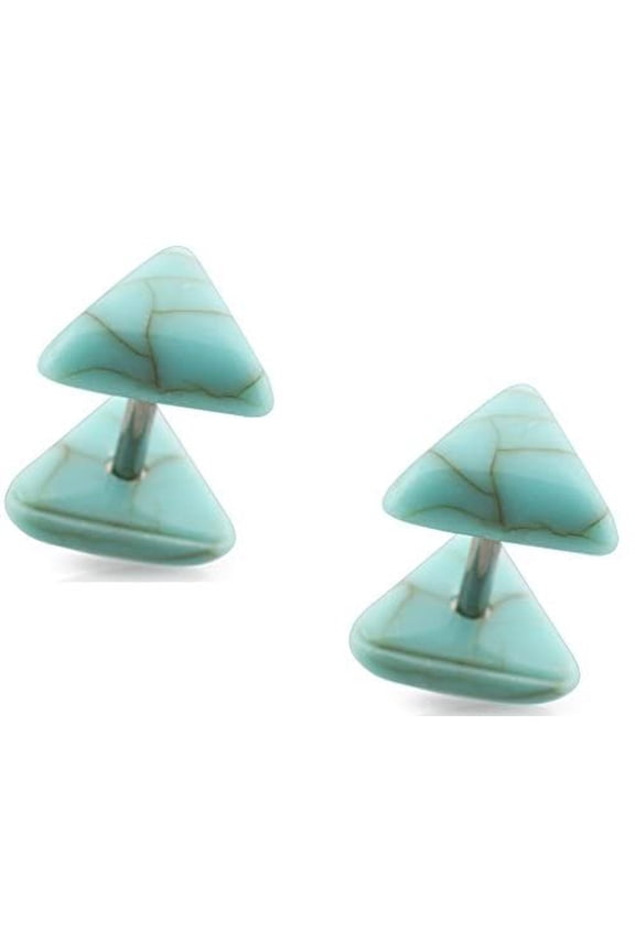 Earrings Rings Fake Acrylic Stone Pattern 316L Surgical Steel Cheater Barbell 16 gauge - Sold as a pair