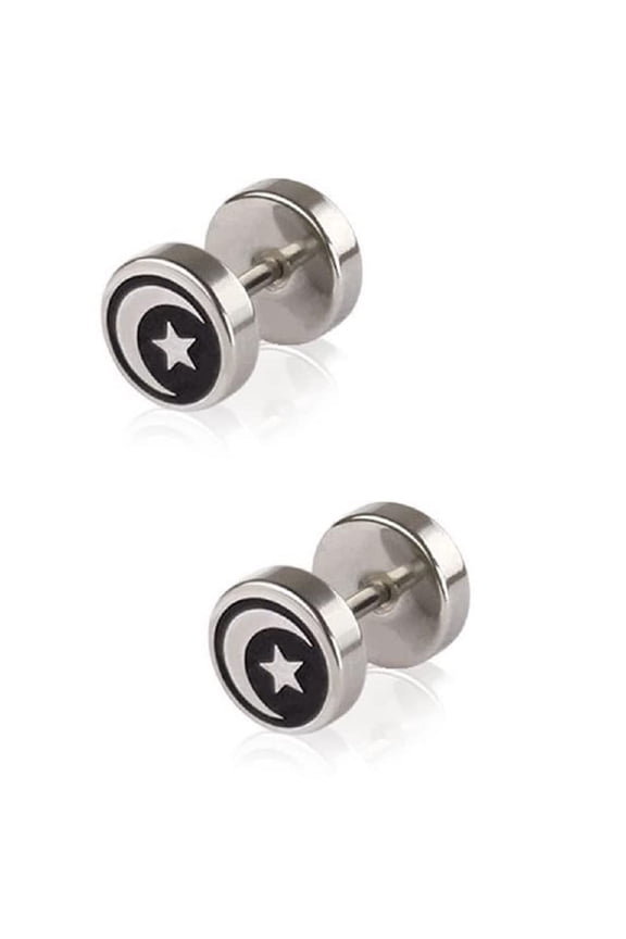 Earrings Rings Fake CZ Moon Stars Cheater Plug 16 Gauge - Sold as a Pair