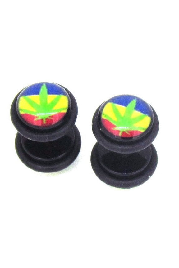 Earrings Rings Fake Rasta Marijuana Cheater Plug 16 Gauge - Sold as a Pair