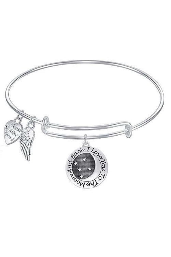 Expandable Wire Charm Bangle Bracelet Made with I Love You to The M