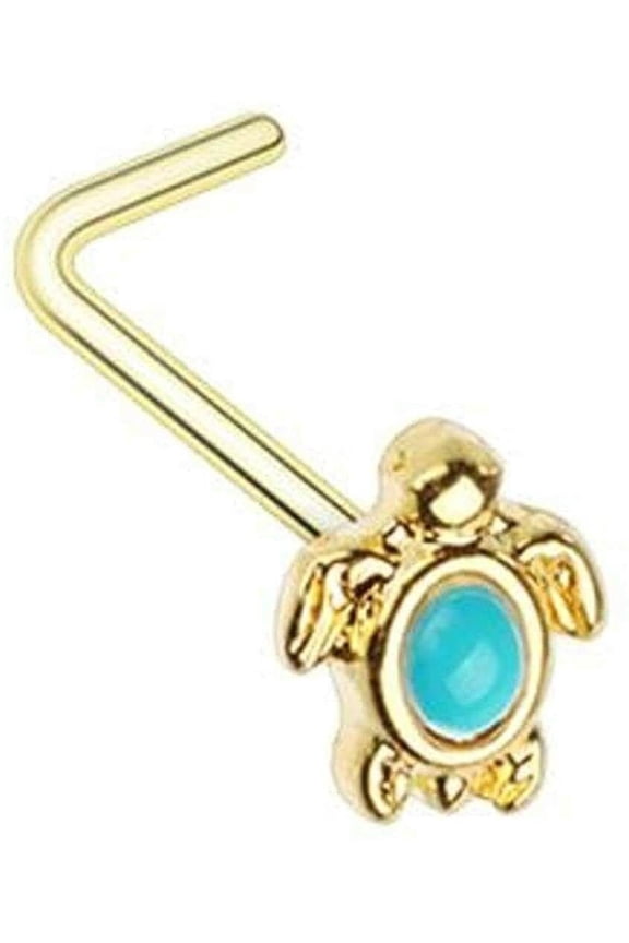 Golden Turquoise Sea Turtle L-Shape Nose Ring