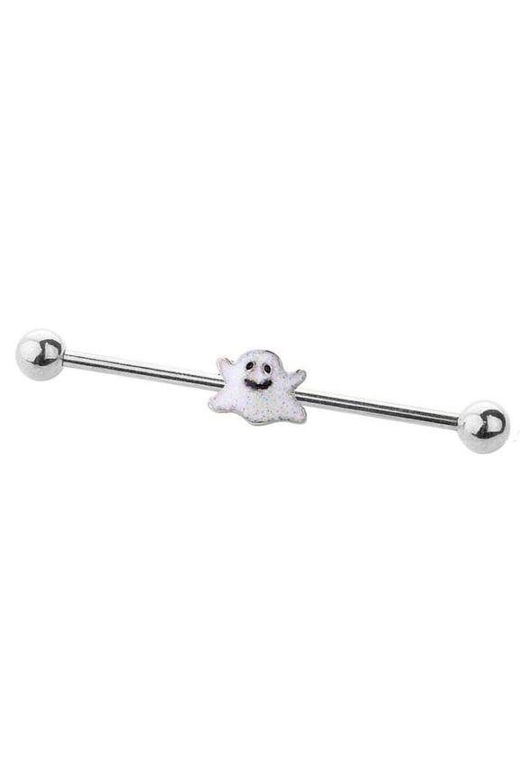 Industrial barbell Spooky Smiley Ghost 316L surgical Steel 14g