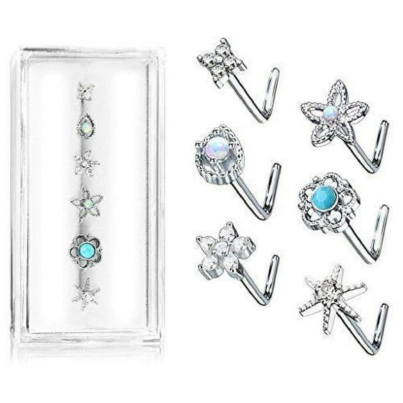 L Bend 316L Surgical Steel Nose L Bend Stud Rings Stars Flower Star