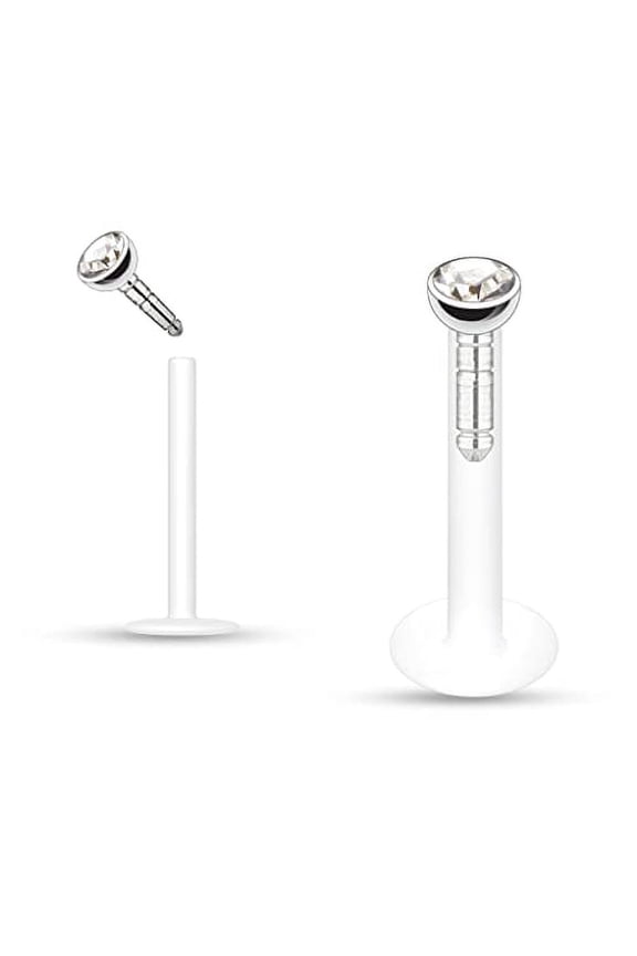 Labret 316L Push-in Labret/Monroe W/Press Fit Gem Stone 2pcs