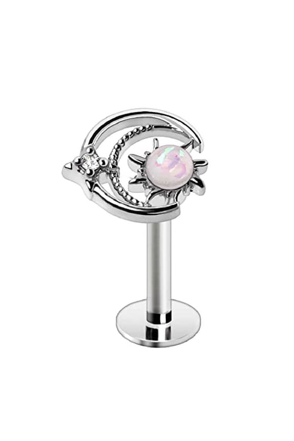 Labret 316L Stainless Steel Galaxy Crescent Moon Northern Star Sun