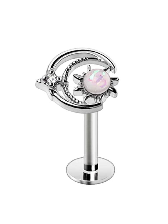 Labret 316L Stainless Steel Galaxy Crescent Moon Northern Star Sun