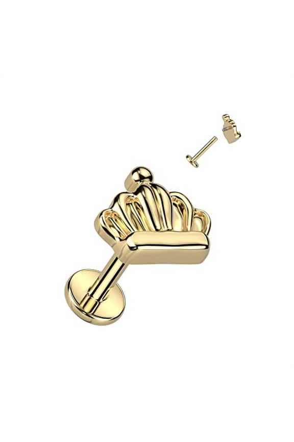 Labret Implant Grade Titanium Internally Threaded Labret tragus Crown Top (Goldtone)