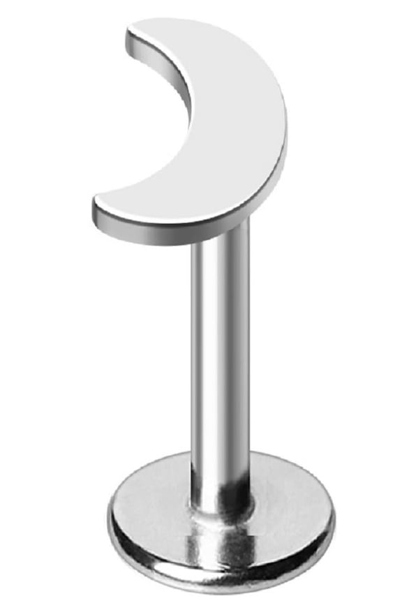 Labret Monroe Flat Back Piercing with Crescent Moon Top, 316L Stainless Steel, 16GA 1.2mm, 5/16" 8mm Bar Length, Internally Threaded