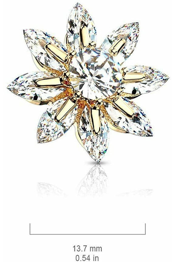 Large Flower Marquise CZ Petals Surgical Steel Dermal Anchor Top