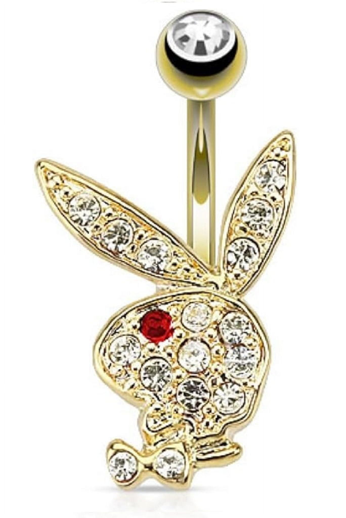 Body Accentz Multi Paved Gems on Playboy Bunny 316L Surgical Steel Navel Belly Button Ring