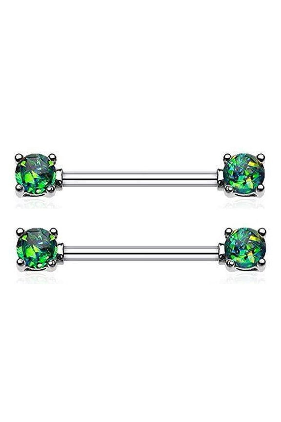 Nipple Bar Opal Glitter Prong Steel Nipple Barbell Ring Sold as Pair