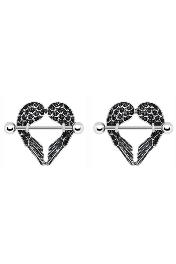 Nipple Ring Angel Wings bar body Jewelry sold as Pair 14g CZ