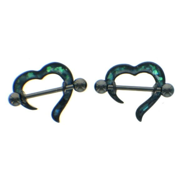 Body Accentz Nipple Ring Bars Open Heart Jewelry Pair 14g