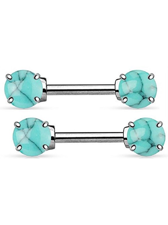 Body Accentz Nipple Ring Bars Semi Precious Body Jewelry Pair 14 gauge