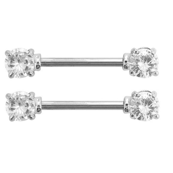 Body Accentz Nipple Ring Bars Surgical Steel Nipple Bar with Large 5mm CZ's 1/2'' bar