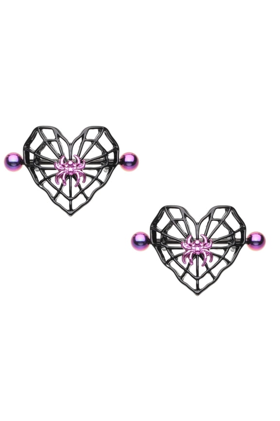Nipple Ring Black Spiderweb Heart Nipple Shield 14g Spider