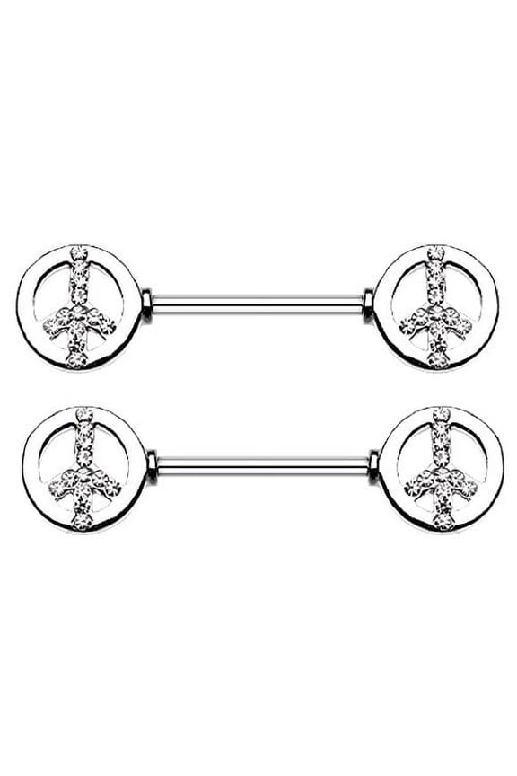 Body Accentz Nipple Ring CZ Peace Sign barbell body Jewelry Pair