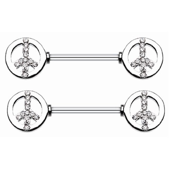 Body Accentz Nipple Ring CZ Peace Sign barbell body Jewelry Pair