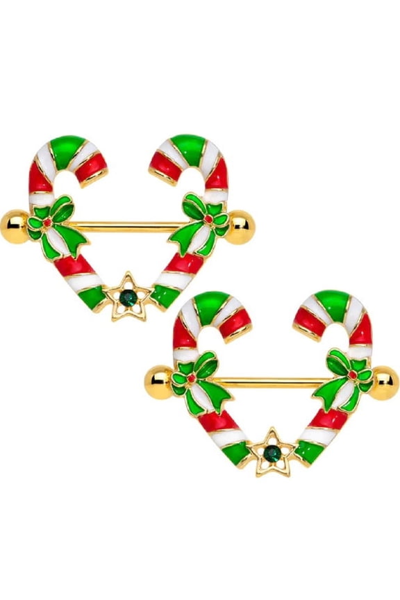 Nipple Ring Candycane Surgical Steel Sold as a pair Candy Cane