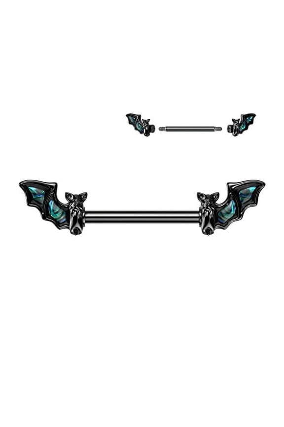 Body Accentz Nipple Rings Black PVD Over 316L Surgical Steel Nipple Barbell Abalone Bat Wing on Each End