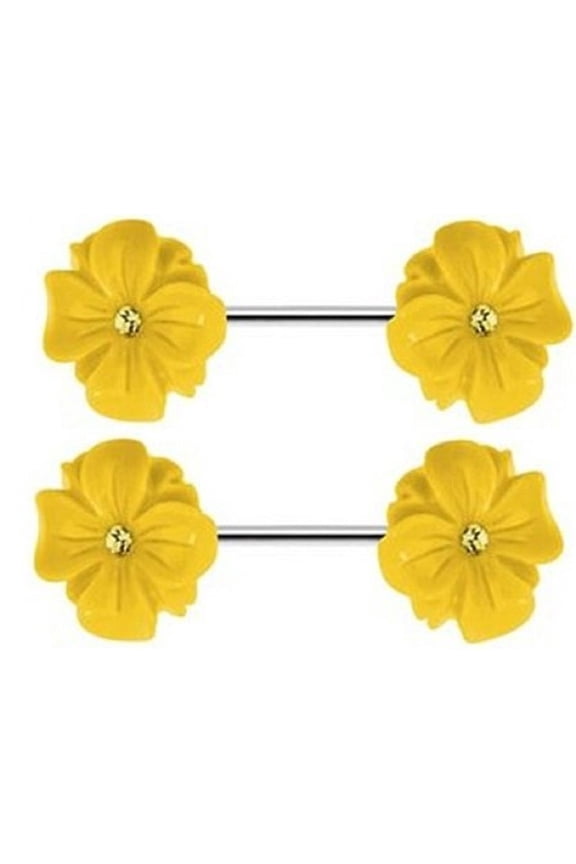 Nipple Shield Rings Barbell Barbells Sold as a Pair 14 Gauge Blooming Flower CZ