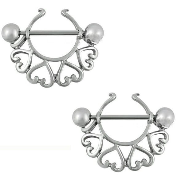 Body Accentz Nipple Shield Rings Barbell Barbells Sold as a Pair 14 Gauge Hearts
