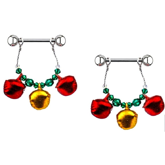 Body Accentz Nipple Shield Rings Barbells Sold as a Pair 14g Holiday Jingle Bells Jewelry