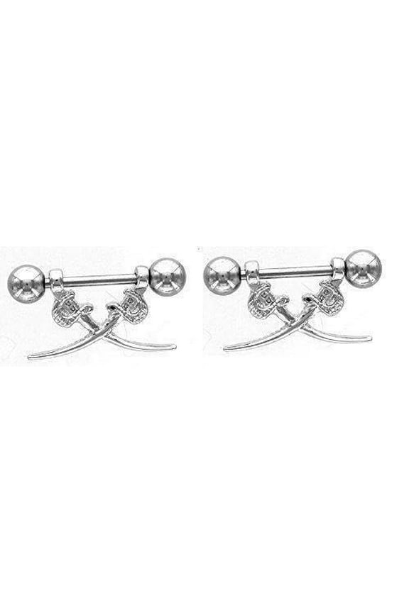 Nipple Shield Rings Small Barbell Sword Sold as a Pair 14 Gauge 3/8