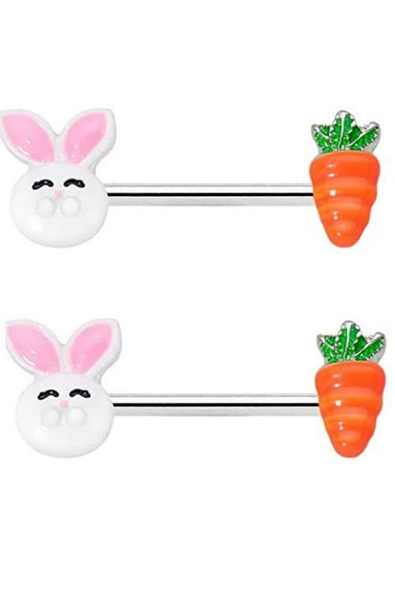 Nipple rings 316L Stainless Steel Shield Bar Easter Bunny and Carrot