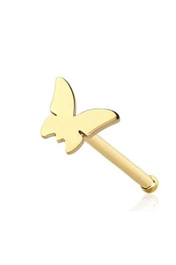Nose Bone Stud Flat Butterfly 316L Surgical Steel bar 20g Goldtone