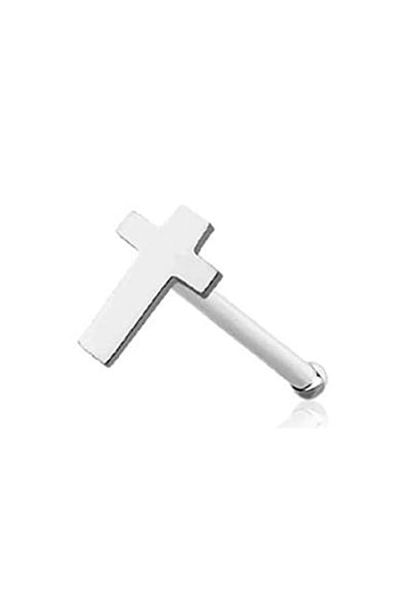 Nose Bone Stud Flat Cross 316L Surgical Steel bar 20g (Goldtone)