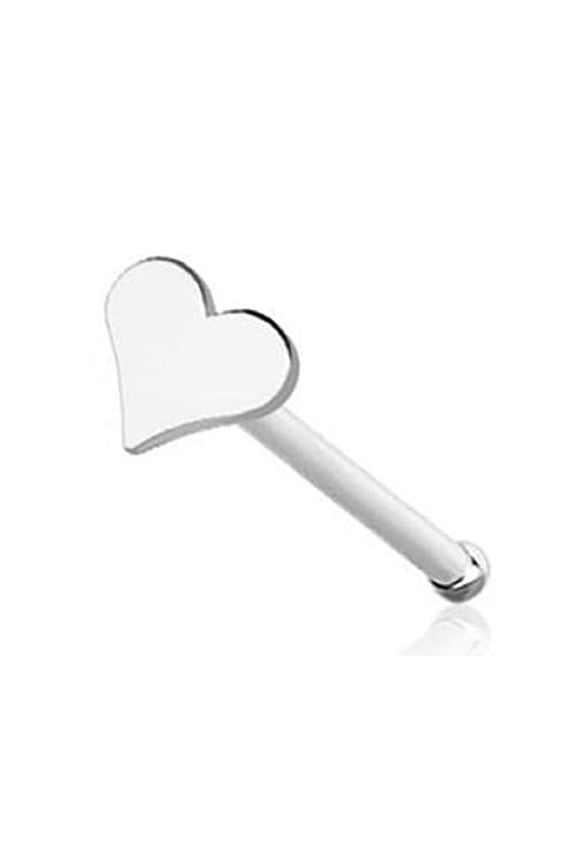 Nose Bone Stud Flat Heart 316L Surgical Steel bar 20g (Silvertone)