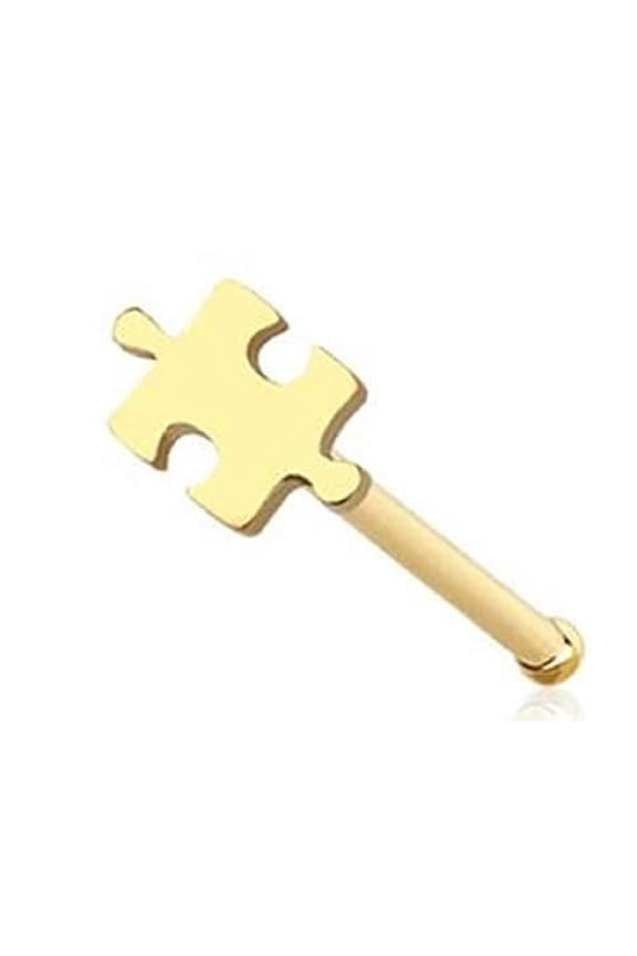Nose Bone Stud Flat Puzzle Piece 316L Surgical Steel bar 20g (Goldtone)