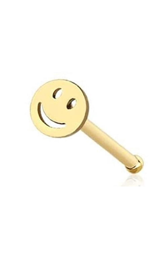 Nose Bone Stud Flat Smiley Face 316L Surgical Steel bar 20g 1/4" bar